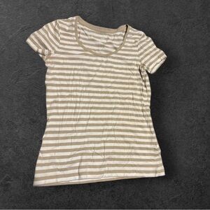 Lands End women’s tan white Striped T-Shirt top shirt casual summer tops size XS